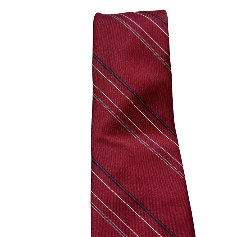 Vintage Men’s Christian Dior Burgundy Striped Silk Blend Tie - Picture 7 of 8
